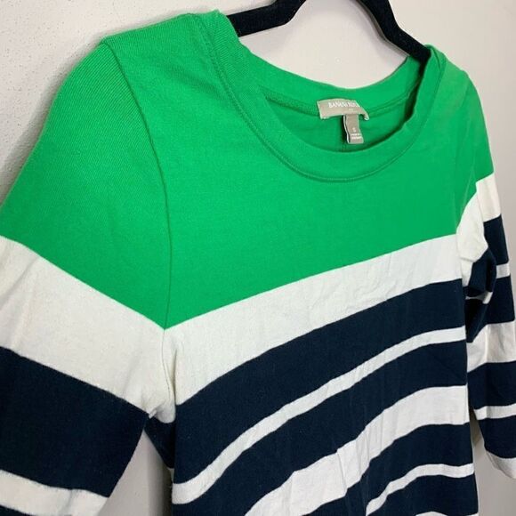 Banana Republic Small Green with Navy White Stripes Shirt Dress (q1) - Picture 2 of 5